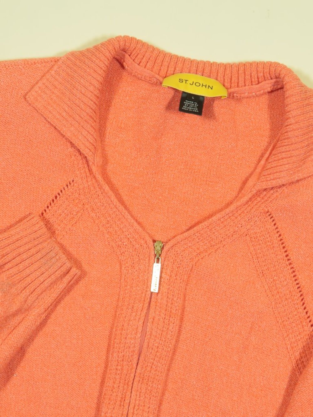St John Wool Blend Knit Cardigan Sweater Womens L Salmon Collared